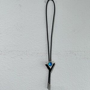 Necklace Cowboy Tie Necktie  | Color: Black/Silver